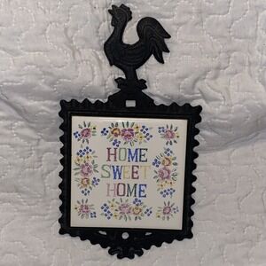 Trivet Iron Tile Vintage Japan‎ Enesco Home Sweet Home  Rooster Hot Cold